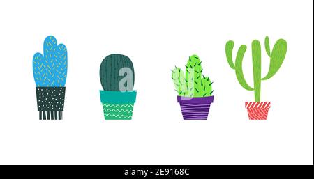 cactuses in pots set vector illustration Stock Vector