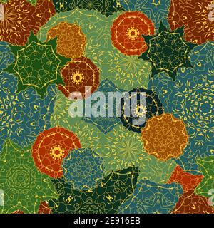 Seamless pattern with floral mandala. Arabic multicolor ornament for printing on fabric ore paper. Stock Vector