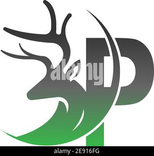 Letter P icon logo with deer illustration design vector Stock Vector