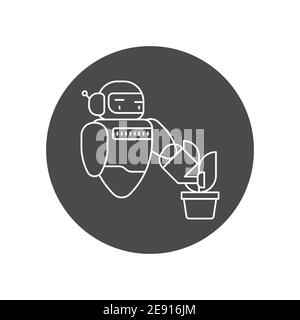 Futuristic robot automation to increase efficiency black glyph icon. Checking plants. Agricultural IOT. Sign for web page, app. UI UX GUI design eleme Stock Vector