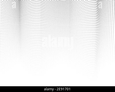 Gray spots, white background. Halftone textured pattern. Dotted undulating lines. Monochrome op art design. Vector waves. Abstract tech concept. EPS10 Stock Vector