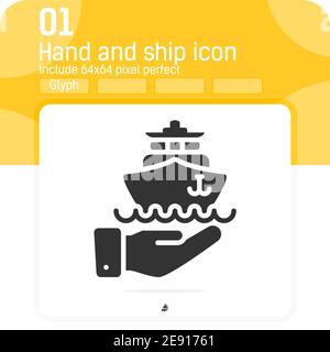 ship icon with hand vector sign with flat style isolated on white background. Vector illustration ship icon sign symbol icon concept for web, ui, ux Stock Vector