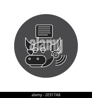 System monitoring the bull with help of sensors. Smart farming black glyph icon. Checking. Animal husbandry. Agricultural IOT. Sign for web page, app. Stock Vector