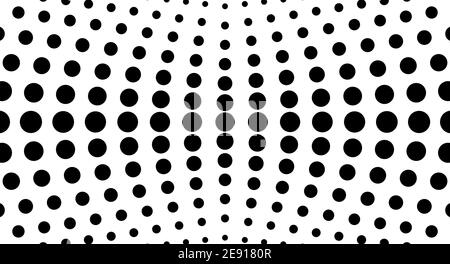 Symmetric dotted pattern. Black, white halftone background. Optical illusion concept. Monochrome spotted curves. Technology vector abstract design Stock Vector