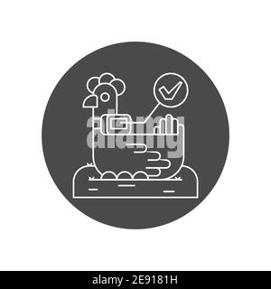 System monitoring the chicken, hen with help of sensors. Smart farming black glyph icon. Checking. Animal husbandry. Agricultural IOT. Sign for web pa Stock Vector