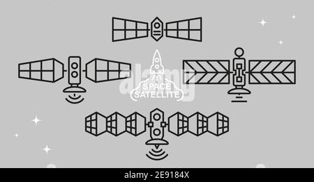 Set of space satellites in doodle style Stock Vector