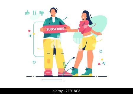 People holding subscribe button Stock Vector