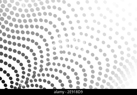 Black, gray dots, halftone pattern with gradient. Monochrome spotted curves, white background. Techno design. Vector abstract line art graphic. EPS10 Stock Vector