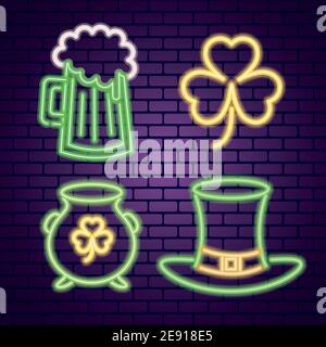 bundle of four saint patricks day neon lights Stock Vector