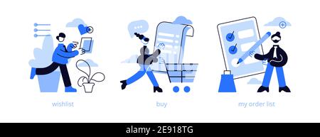 Online shopping abstract concept vector illustration set. Wishlist, Stock Vector