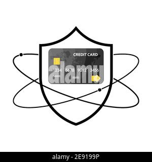 Shield with credit card icon. Linear shield icon. Vector illustration. Credit card protection symbol on white background Stock Vector