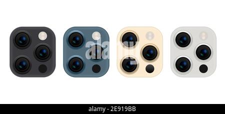 Camera phone lens mobile 3d vector icon. Smart phone camera lense back concept Stock Vector