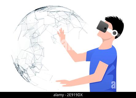 VR vector reality illustration. Virtual reality vector flat concept Stock Vector