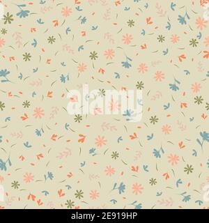 ditsy flowers and leaves seamless vector pattern Stock Vector