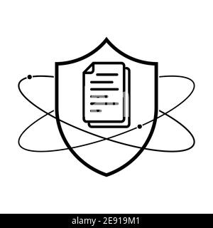 Shield with document icon. Linear shield icon. Vector illustration. File protection symbol on white background Stock Vector