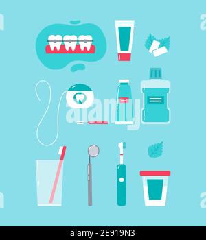 Various accessories for daily dental care. Stock Vector