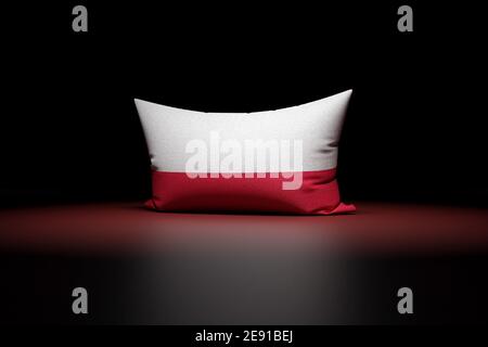 3d illustration of rectangular pillow depicting the national flag of Poland under red light on black isolated background Stock Photo