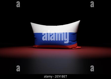 3d illustration of rectangular pillow depicting the national flag of Russia under red light on black isolated background Stock Photo