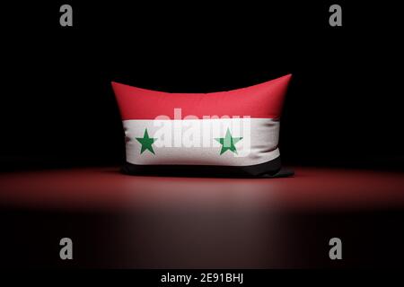 3d illustration of rectangular pillow depicting the national flag of Syria  under red light on black isolated background Stock Photo