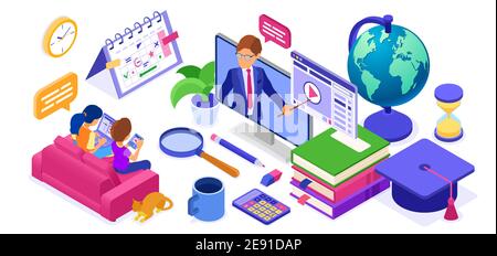 Online study Distance education technology from home banner Stock Vector