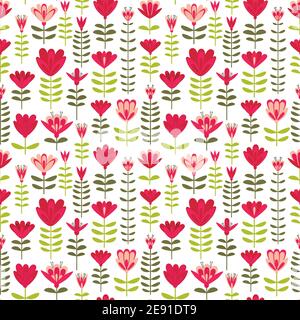 Floating Floral Foliage Folk Style vector seamless pattern Stock Vector