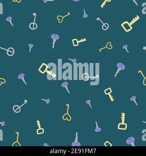 scattered keays seamless vector pattern on teal Stock Vector