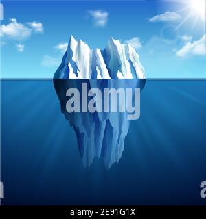 Polar landscape with iceberg on blue sunny background vector illustration Stock Vector