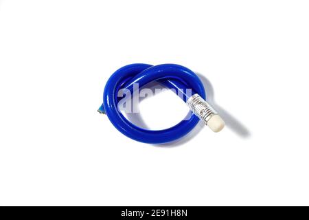 Isolated broken unused knotted pencil on the white paper. Office supply and stationery Stock Photo