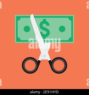 Cost cut vector icon. Price cheaper reduce flat icon, reduction rate discount Stock Vector