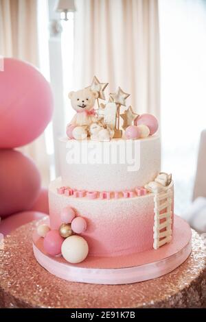 Birthday cake for a girl on her first birthday Stock Photo