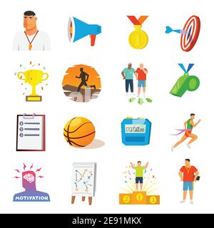 Coaching and sport competition flat icons set isolated vector illustration Stock Vector