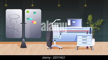 modern cabinet interior office room with furniture horizontal vector illustration Stock Vector