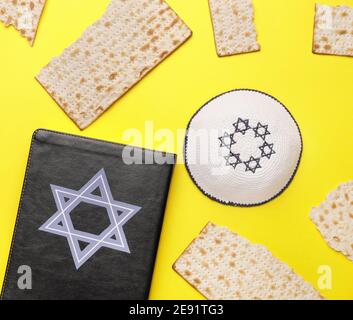 Composition With Jewish Flatbread Matza For Passover And Red Wine On 