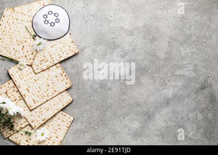 Composition With Jewish Flatbread Matza For Passover And Red Wine On 