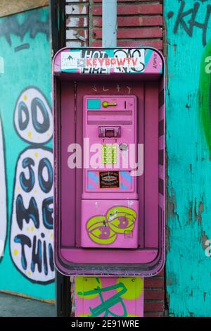 Painted phone booth, Los Angeles, California, United States of America Stock Photo