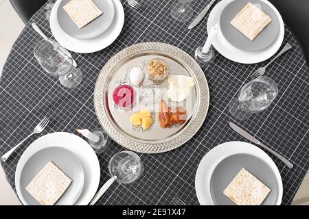 Table served for Passover Seder (Pesach) Stock Photo
