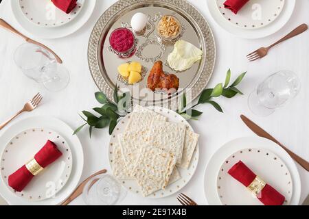 Table served for Passover Seder (Pesach) Stock Photo