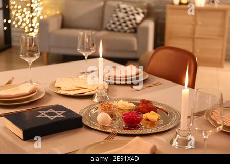 Table served for Passover Seder (Pesach) Stock Photo