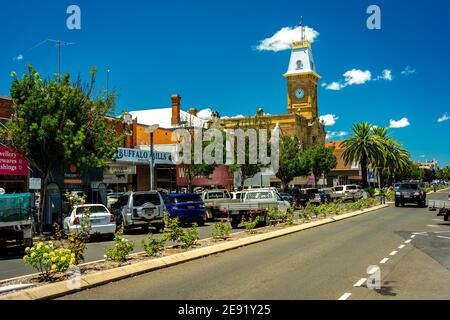 Warwick, Queensland, Australia - Main shopping street with the town hall in the background Stock Photo