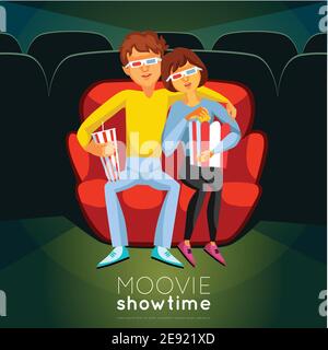Cinema Time Background. Cinema Vector Illustration. Movie Night Design. Cinema Cartoon Decorative Symbols. Stock Vector