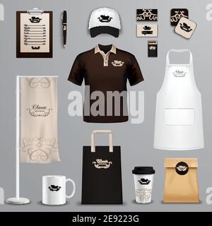 Corporate and brand identity design for classic dining restaurants chain samples pictograms set abstract isolated vector illustration Stock Vector