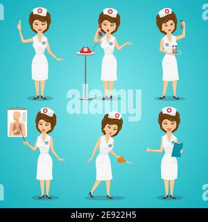 Nurse with syringe and blood test flat character set isolated vector illustration Stock Vector
