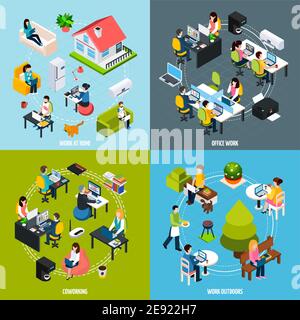 Coworking people concept icons set with freelance symbols isometric isolated vector illustration Stock Vector