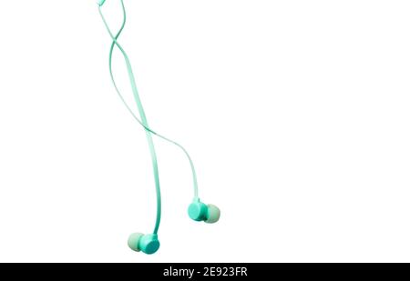 Digital light-blue earbuds isolated on white background Stock Photo