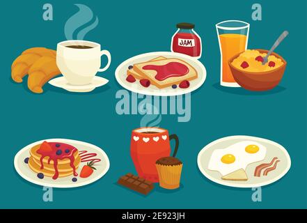 Set of light breakfast icons made in cartoon  style isolated vector illustration Stock Vector