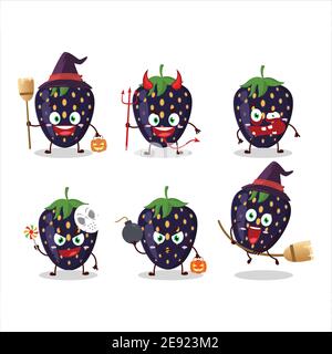 Halloween expression emoticons with cartoon character of black strawberry. Vector illustration Stock Vector