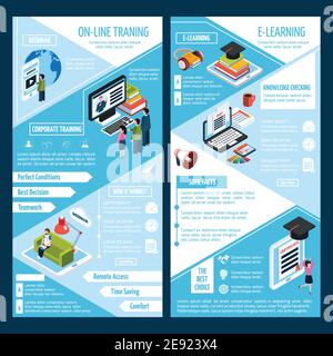 Webinar vertical isometric banners set with podcasting symbols isolated vector illustration Stock Vector