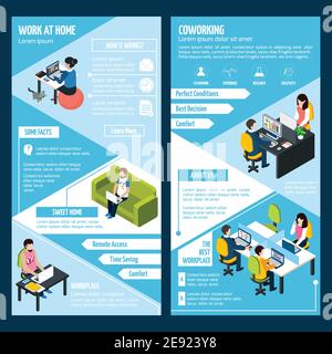 Coworking vertical banners set with work at home symbols isometric isolated vector illustration Stock Vector