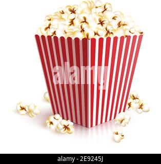Realistic four squared paper bucket full of popcorn vector illustration Stock Vector