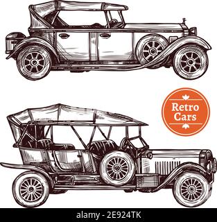 Retro cars hand drawn decorative icons set isolated vector illustration Stock Vector